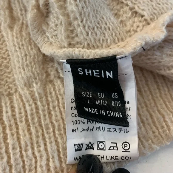 Shein Sweater Open Knit Tan Crop Top Size Large Balloon Sleeve Fashion Nova - Picture 8 of 12